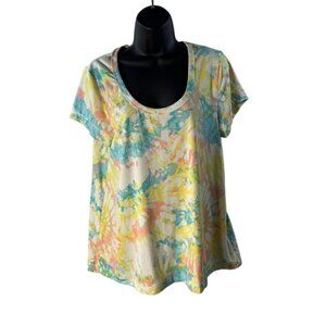 Tie-Dye Ellen Tracy Lounge T-Shirt - Multicolor Scoop Neck Short Sleeve M Soft S